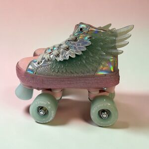 Skechers Girls Roller Skates Pink Holographic Winged Quad Skates Size 2